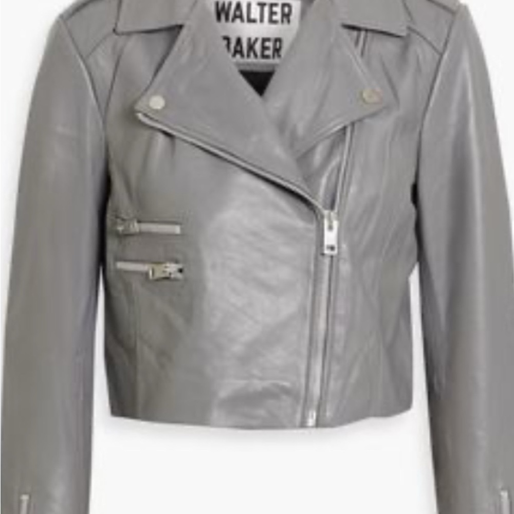 Walter Baker Gray Moto Leather Jacket Asymmetrical Design small